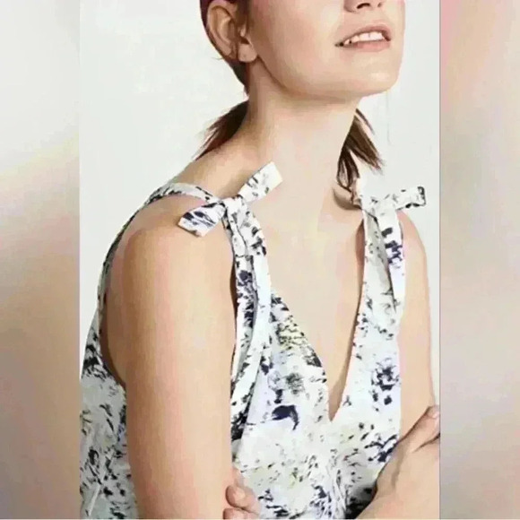 Jason Wu Magnolia Blue Blurred Tie Shoulder Blouse | Size 6 - Picture 4 of 12